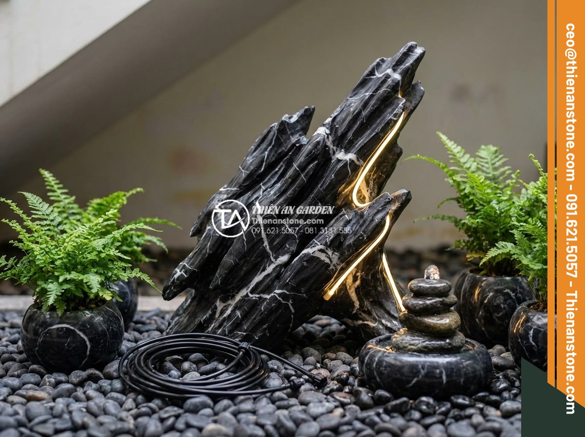 Tiểu cảnh đá cuội gầm cầu thang: Cách hóa giải góc chết hiệu quả - Beautifully arranged collection of essential accessories for pebble under-stair 