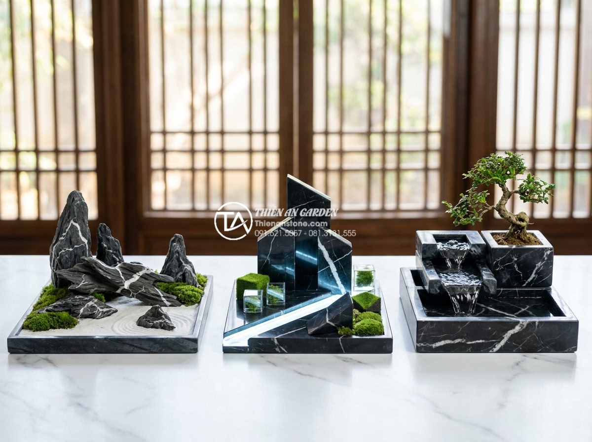 Tiểu cảnh đá cuội mini: Giải pháp mang thiên nhiên vào không gian nhỏ - Hình 6 Tiểu cảnh đá cuội mini: Giải pháp mang thiên nhiên vào không gian nhỏ - Stunning collection of three different miniature pebble stone landscapes display