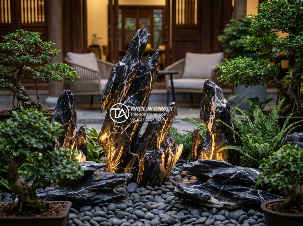 Top 50+ mẫu tiểu cảnh đá cuội đẹp dẫn đầu xu hướng trang trí 2026 - Warm inviting photorealistic image of a happy family enjoying their beautifully 