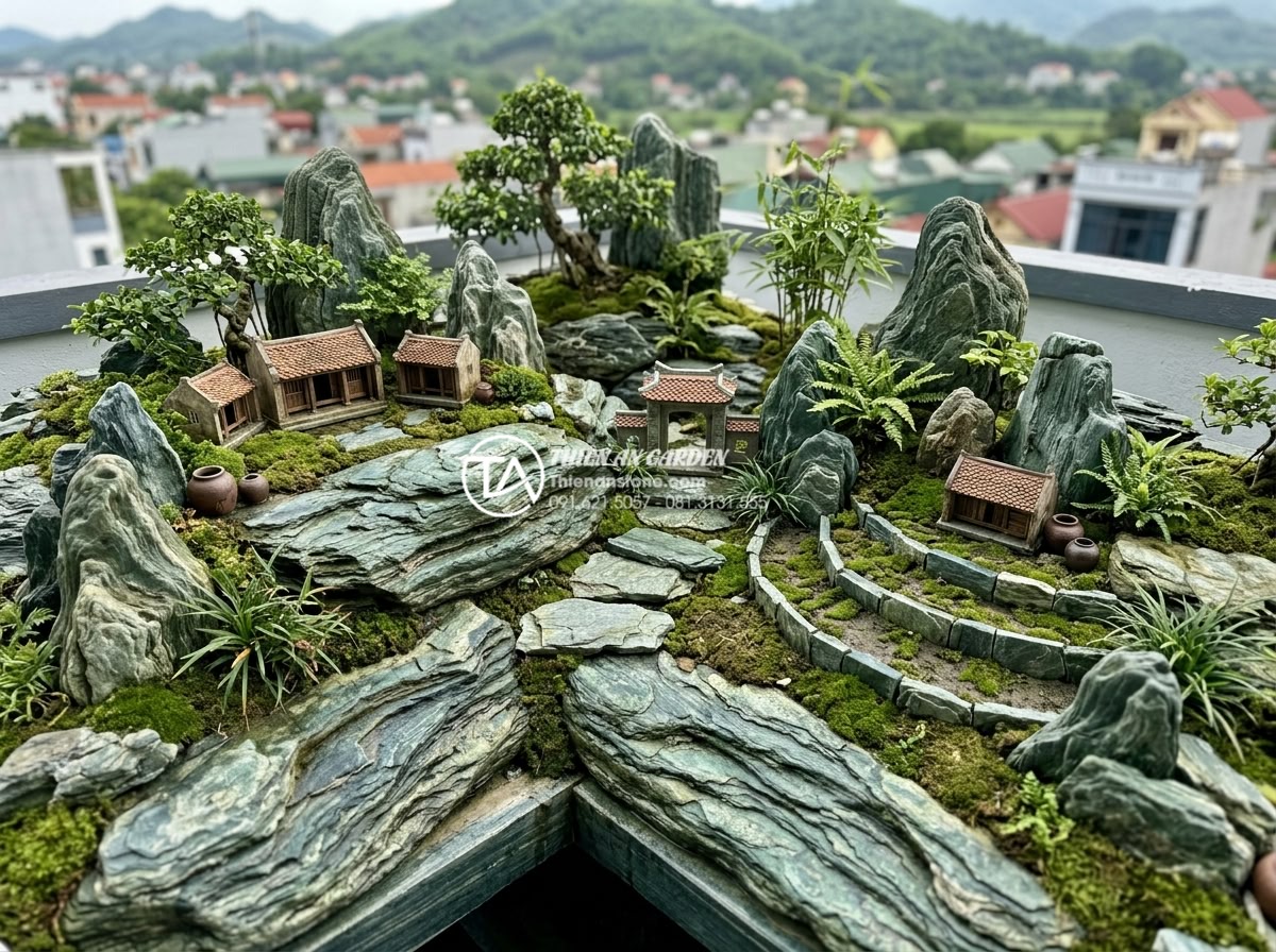 Xu hướng thiết kế tiểu cảnh làng quê Bắc Bộ trên sân thượng 2026 - Hình 17 Xu hướng thiết kế tiểu cảnh làng quê Bắc Bộ trên sân thượng 2026 - Real project showcase of Da Canh Thien An completed rooftop North Vietnamese vil
