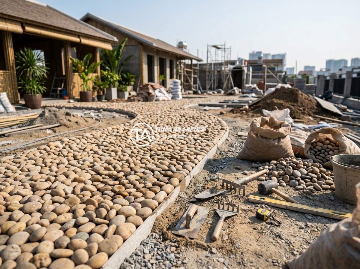 Xu hướng thiết kế tiểu cảnh làng quê Bắc Bộ trên sân thượng 2026 - Hình 19 Xu hướng thiết kế tiểu cảnh làng quê Bắc Bộ trên sân thượng 2026 - Professional team of stone craftsmen and landscape designers from Thien An Stone