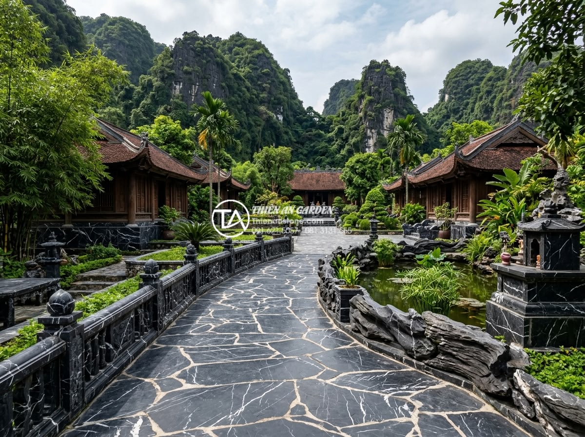 Ý nghĩa phong thủy của giếng nước và sân đình trong tiểu cảnh làng quê - Corrected and optimized stone village scene after feng shui adjustments for bett