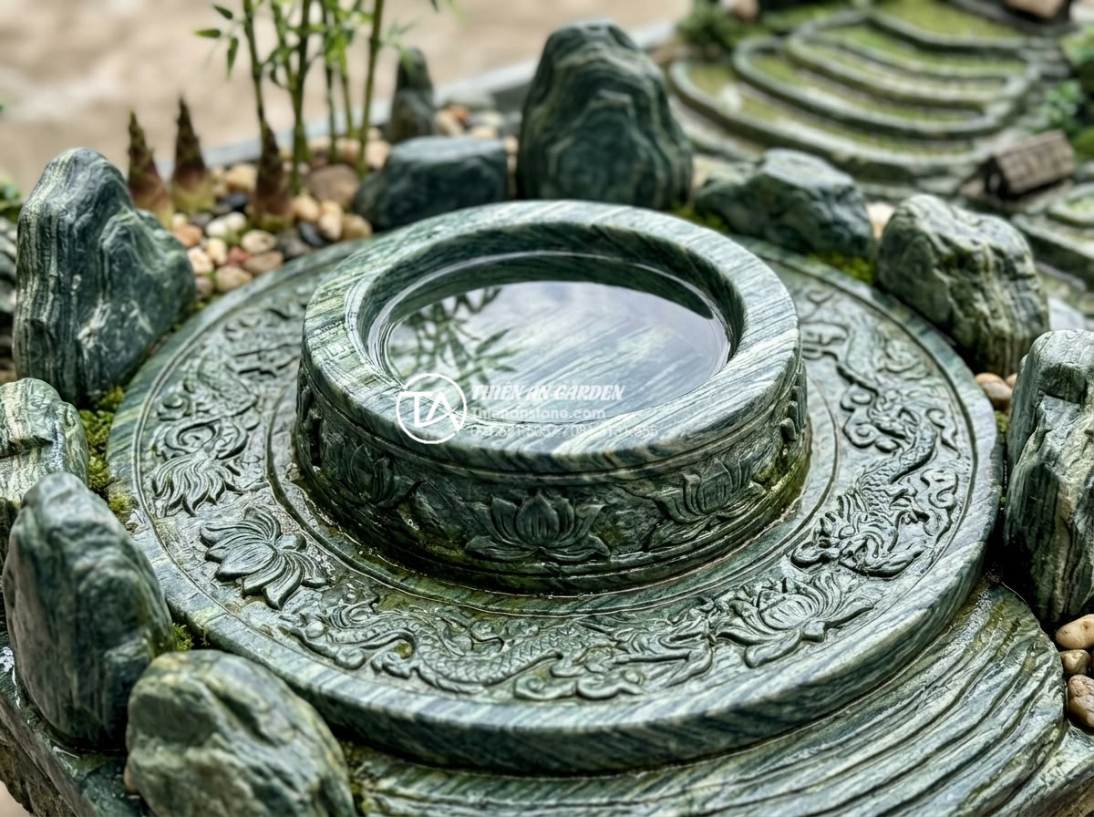 Ý nghĩa phong thủy của giếng nước và sân đình trong tiểu cảnh làng quê - Close-up of an ancient style natural stone village well in miniature rural scene