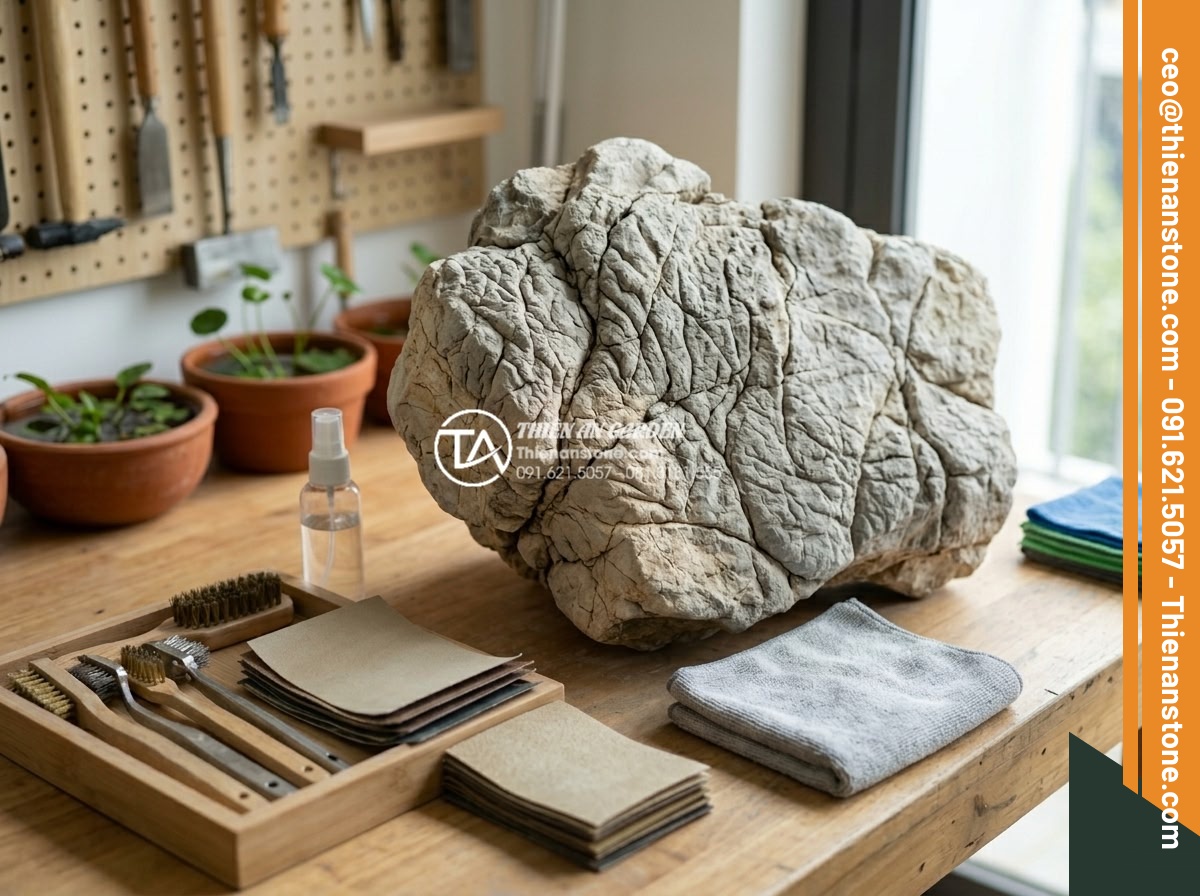 10 Dụng cụ không thể thiếu khi chế tác tiểu cảnh cây ôm đá chuyên nghiệp - Professional stone surface cleaning kit including soft wire brushes, various gri
