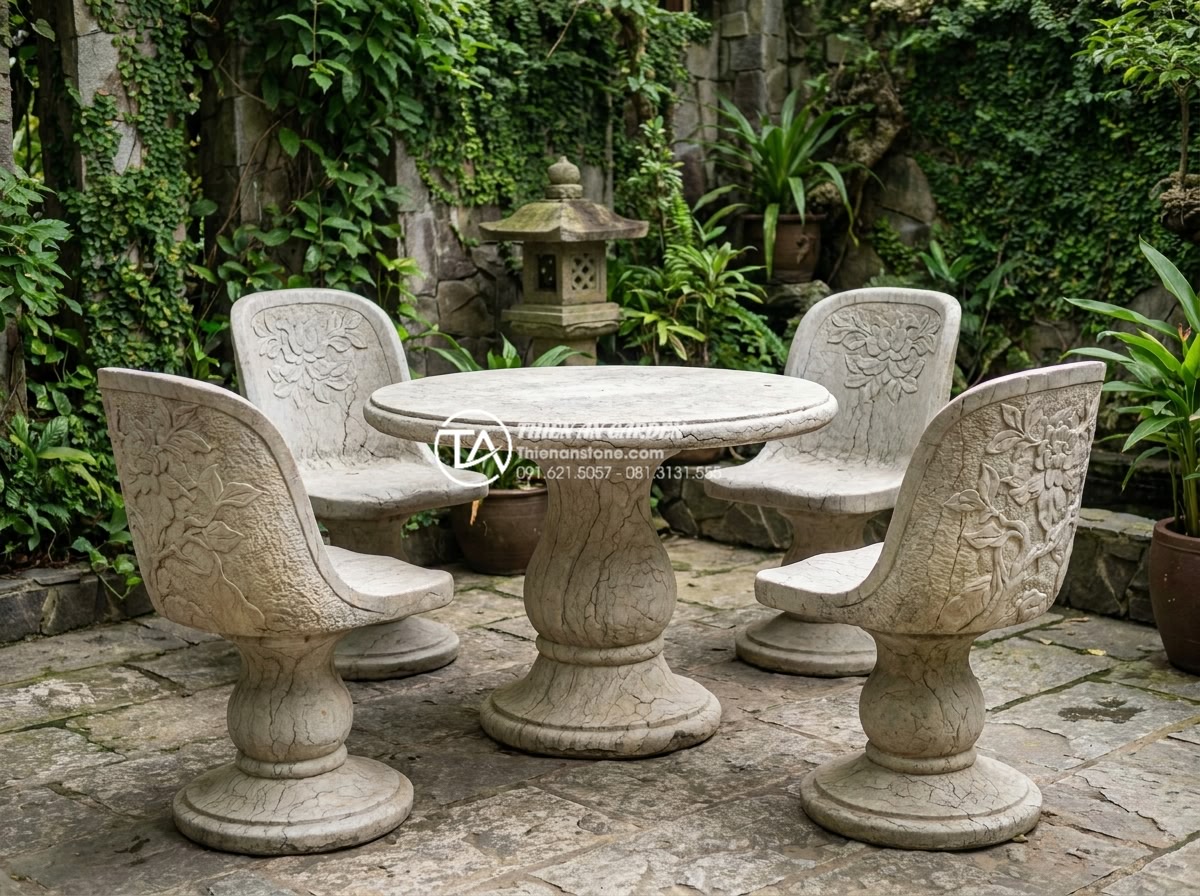 Bàn ghế đá tự nhiên: Tổng hợp 100+ mẫu đẳng cấp và tinh tế nhất 2026 - High detail photorealistic image of the complete production process of natural s