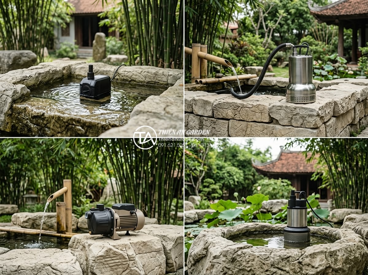 Cách chọn máy bơm cho tiểu cảnh ống tre: Công suất bao nhiêu là đủ? - Hình 9 Cách chọn máy bơm cho tiểu cảnh ống tre: Công suất bao nhiêu là đủ? - Professional product comparison collage of four different water pump models suit