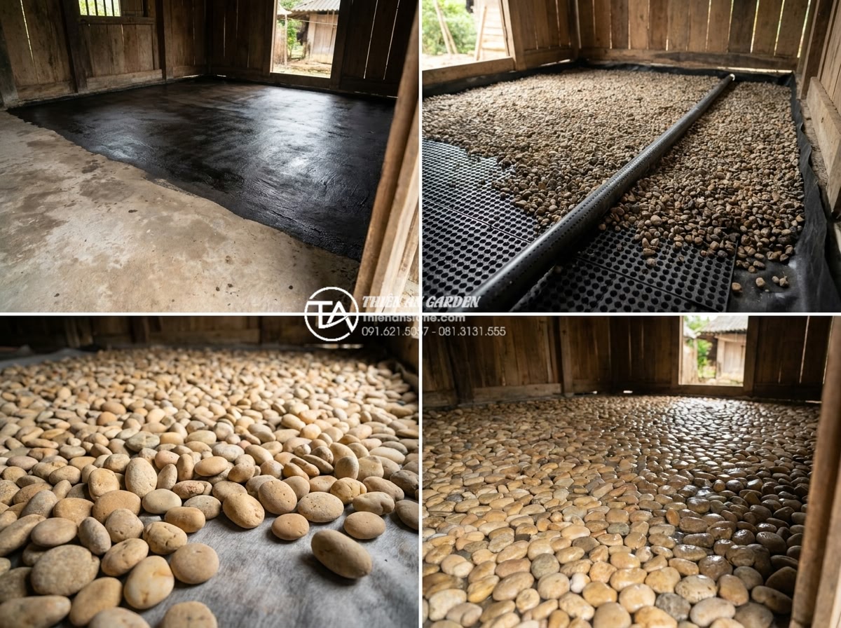 Cách khắc phục tình trạng thấm nước khi làm tiểu cảnh làng quê trong nhà - Hình 4 Cách khắc phục tình trạng thấm nước khi làm tiểu cảnh làng quê trong nhà - Step-by-step construction sequence of waterproofing installation for indoor rura