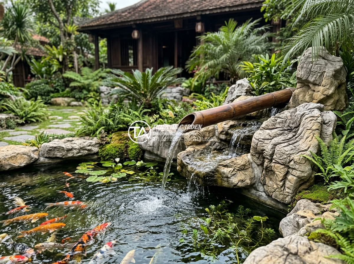 Cách xử lý ống tre không bị mốc và đen sau thời gian dài tiếp xúc với nước - Hình 13 Cách xử lý ống tre không bị mốc và đen sau thời gian dài tiếp xúc với nước - Beautiful wide-angle render and real photo of integrated bamboo pipe and natural