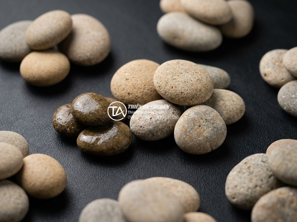 Case Study: Biến ban công 2m2 thành không gian nghỉ dưỡng với thác tre treo - Detailed studio shot of natural stone materials used in balcony waterfall projec