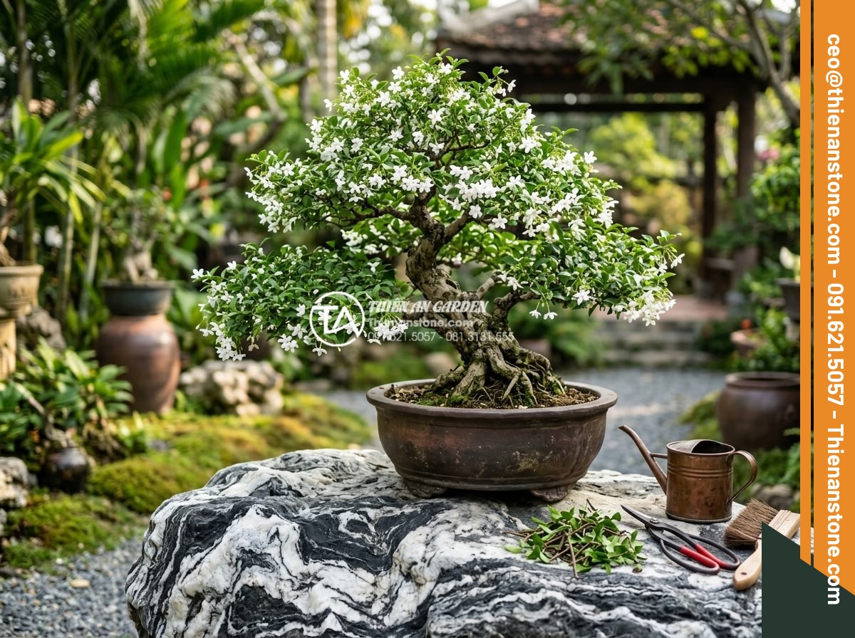 Cây mai chiếu thủy ôm đá: Hương thơm và vẻ đẹp thanh cao - Hình 7 Cây mai chiếu thủy ôm đá: Hương thơm và vẻ đẹp thanh cao - Beautiful Mai Chieu Thuy tree on natural stone in well-maintained garden, season