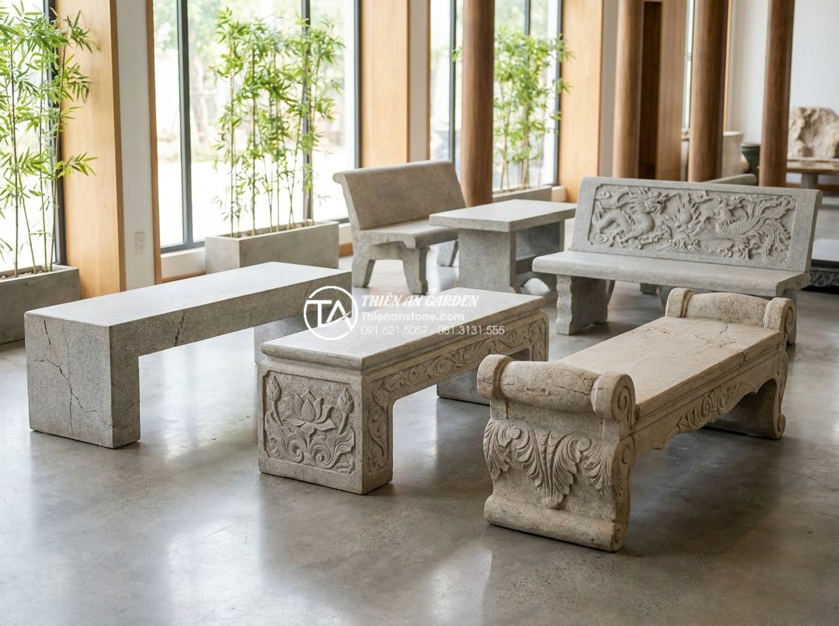 Ghế đá Granite nguyên khối: Sự lựa chọn số 1 cho độ bền vĩnh cửu - Hình 5 Ghế đá Granite nguyên khối: Sự lựa chọn số 1 cho độ bền vĩnh cửu - Stunning collection of five different monolithic granite bench designs displayed