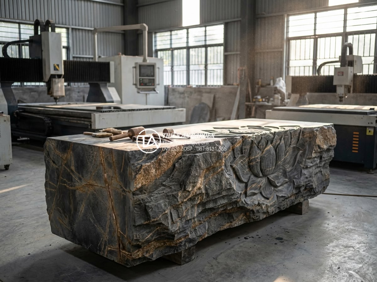 Ghế đá Granite nguyên khối: Sự lựa chọn số 1 cho độ bền vĩnh cửu - Hình 7 Ghế đá Granite nguyên khối: Sự lựa chọn số 1 cho độ bền vĩnh cửu - Behind the scenes professional photograph of skilled Vietnamese stone artisans h