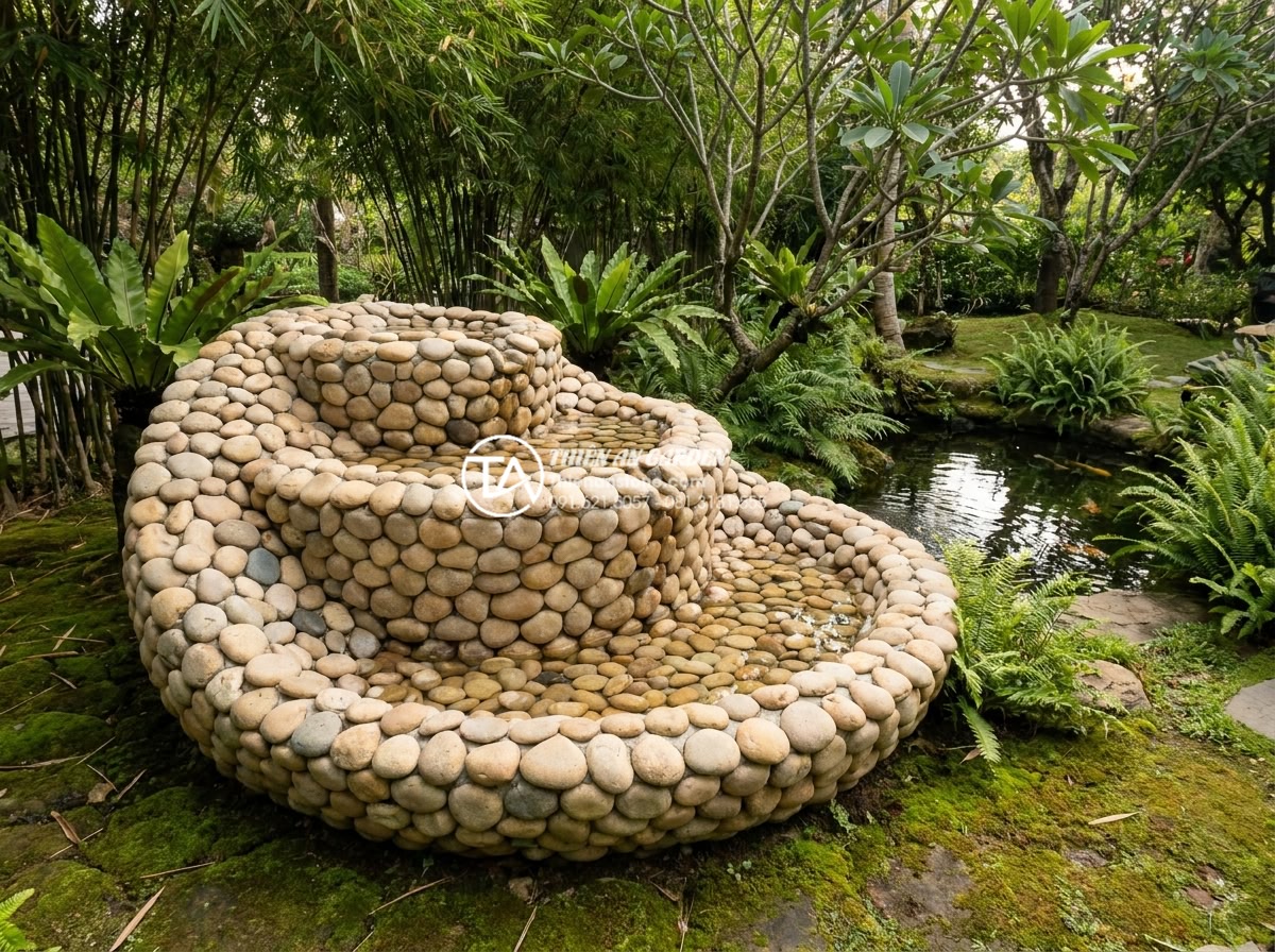 Giải đáp 10 câu hỏi thường gặp (FAQ) về bảo dưỡng tiểu cảnh đá mỹ nghệ - Fully restored artistic stone garden feature with seamless repairs, looking bran