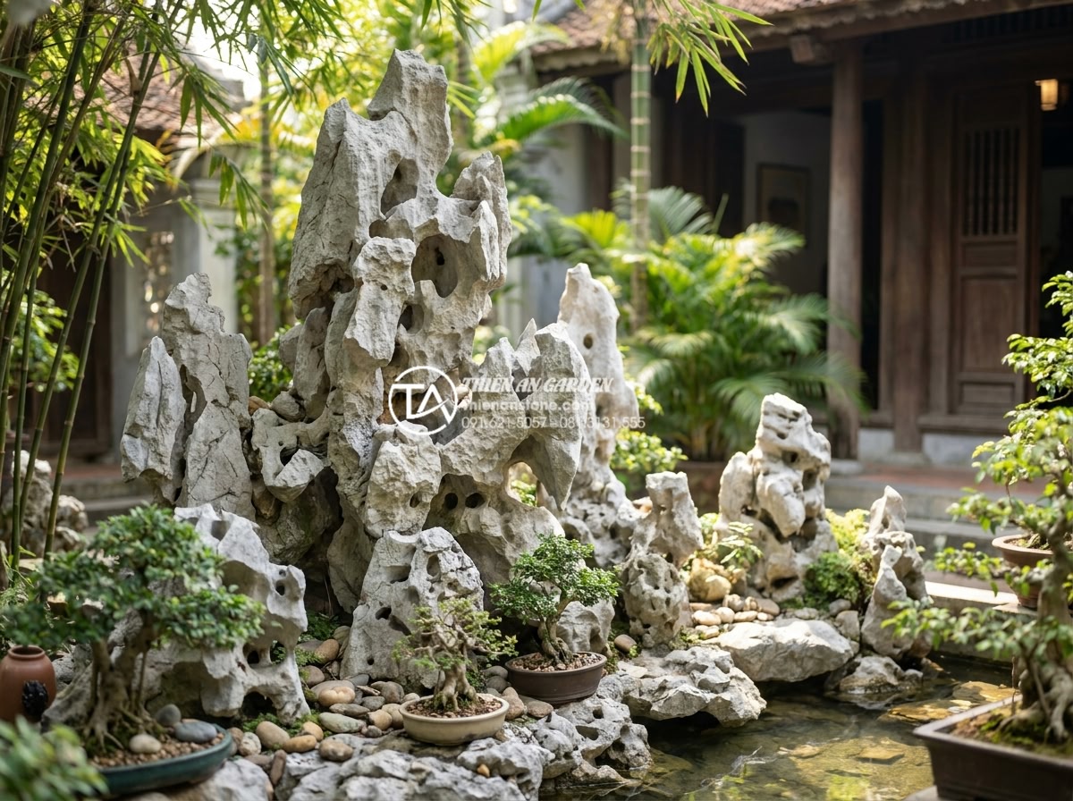 Giải đáp 10 câu hỏi thường gặp (FAQ) về bảo dưỡng tiểu cảnh đá mỹ nghệ - High quality image showing detailed texture of clean, shiny natural stone art ro