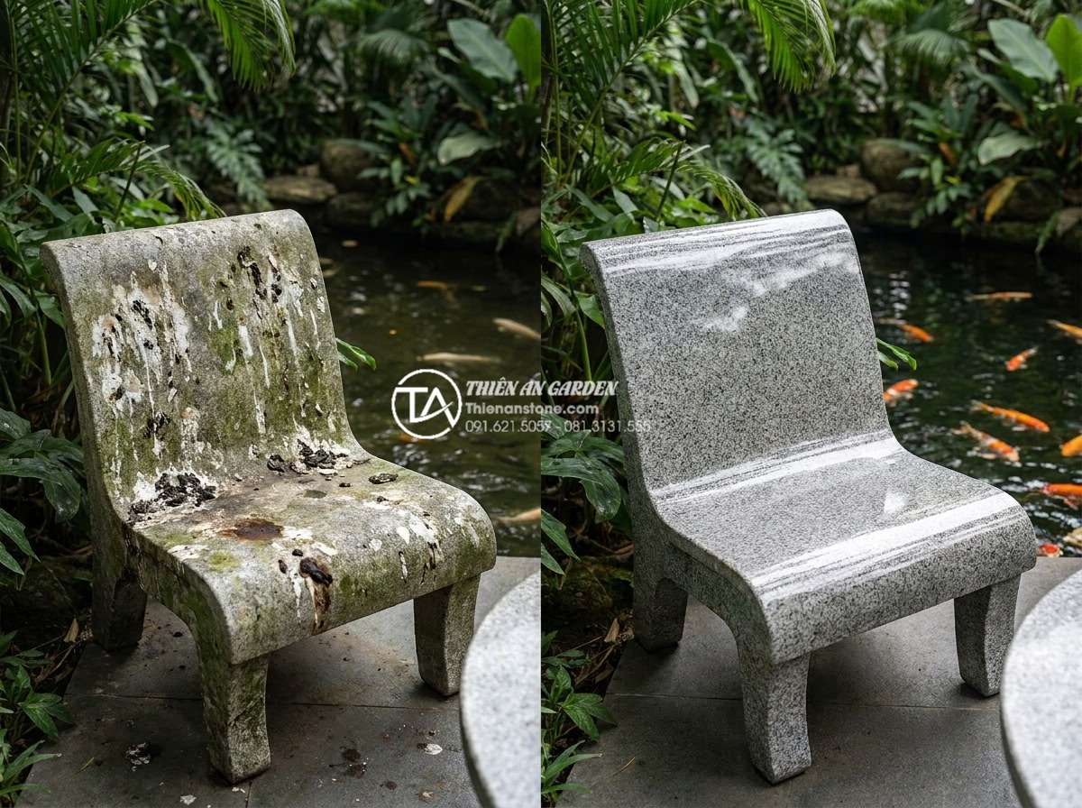Hướng dẫn vệ sinh và bảo dưỡng bàn ghế đá hoa cương luôn sáng bóng như mới - Hình 5 Hướng dẫn vệ sinh và bảo dưỡng bàn ghế đá hoa cương luôn sáng bóng như mới - Expert demonstration image showing a technician wearing gloves and using a soft