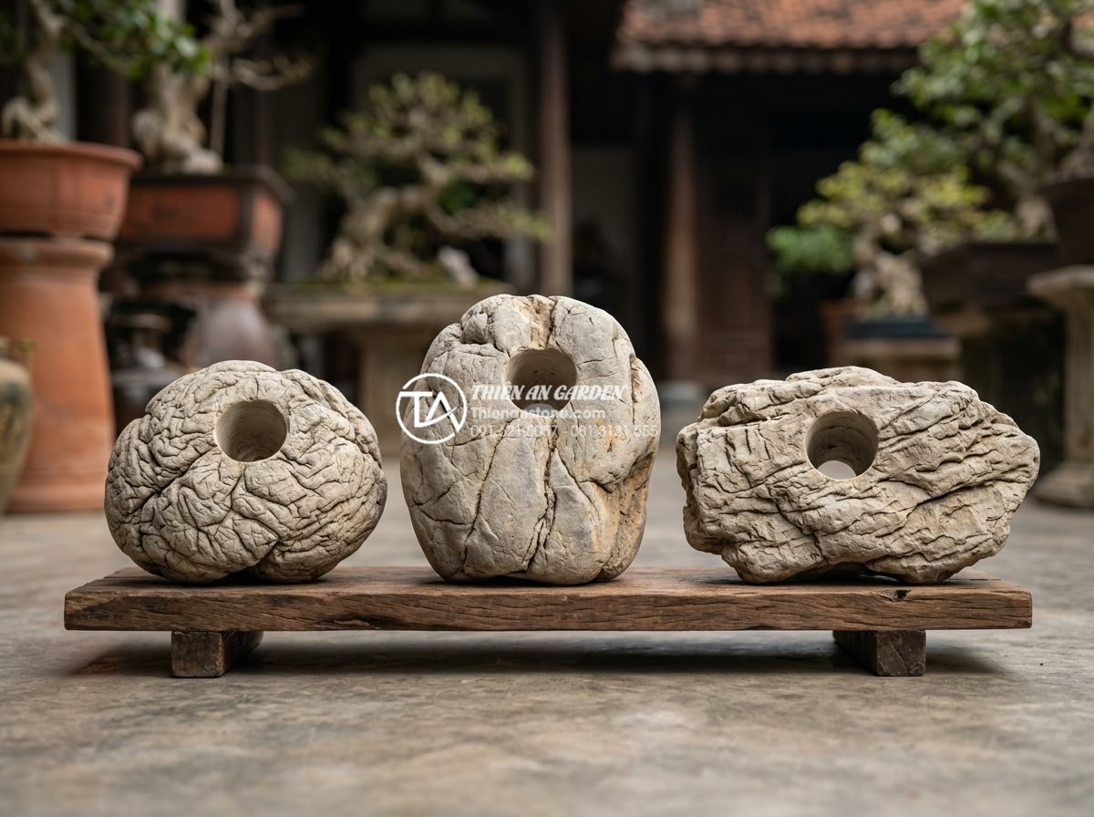 Kỹ thuật đục đá tạo hốc để ký cây bám chắc bền vững theo thời gian - Maintenance scene of mature tree growing from carved stone hole, gardener inspec