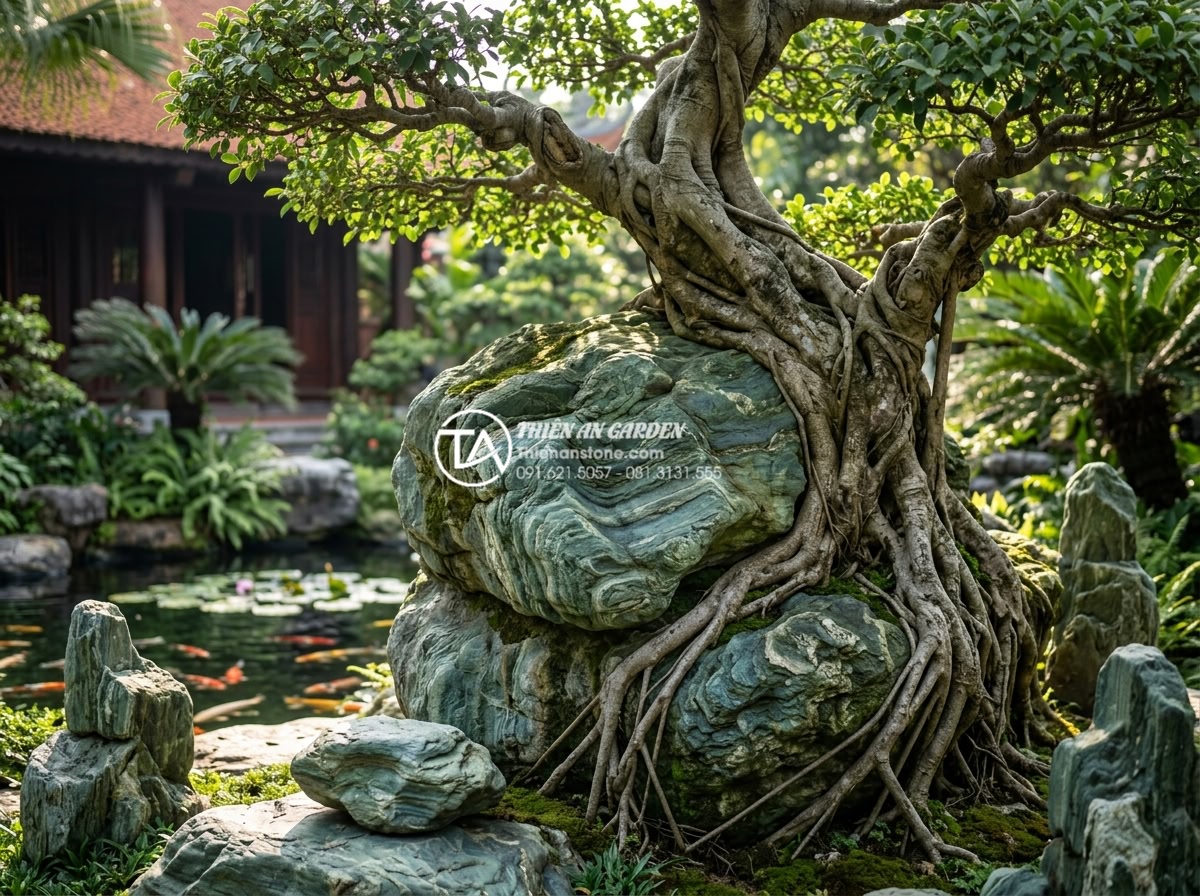 Nghệ thuật sắp đặt đá cảnh để tạo hình tiểu cảnh cây ôm đá tự nhiên nhất - Close-up professional shot of various natural stone types arranged artistically