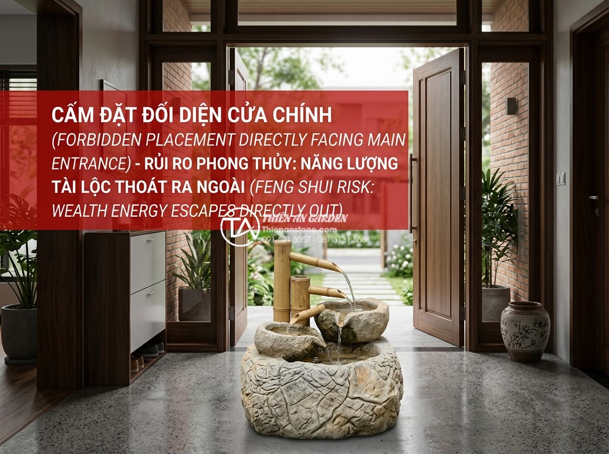 Những lưu ý kiêng kỵ khi đặt tiểu cảnh ống tre trong nhà bạn phải biết - Professional interior photo showing forbidden placement of bamboo water fountain