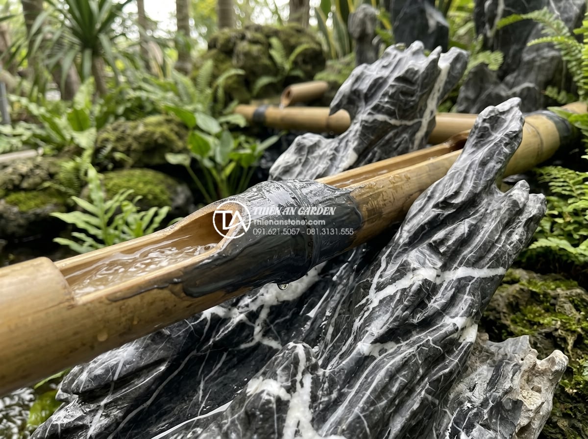 Quy trình chống thấm lu nước trong tiểu cảnh ống tre lu nước chuyên nghiệp - Detailed cross-section diagram of professional bamboo water pipe landscape struc