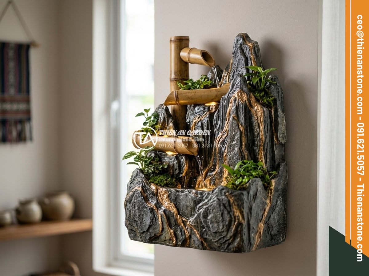 Review 5 mẫu tiểu cảnh treo ống tre bán chạy nhất sàn thương mại điện tử - Realistic product photography of the best-selling mini 3-tier hanging bamboo pip
