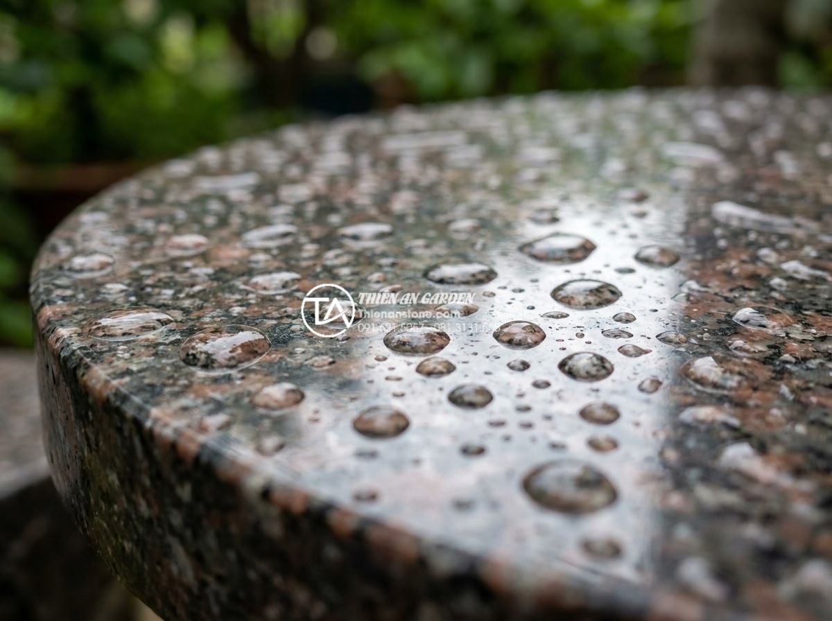 So sánh bàn ghế đá hoa cương và đá Marble: Loại nào tốt hơn cho ngoài trời? - Hình 2 So sánh bàn ghế đá hoa cương và đá Marble: Loại nào tốt hơn cho ngoài trời? - Close-up macro photography of polished Vietnamese granite stone surface used for
