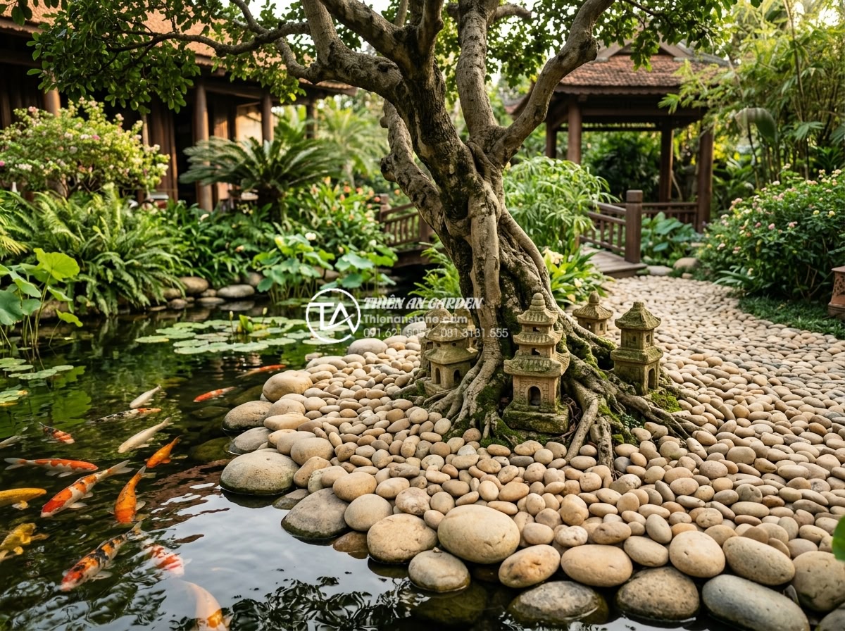 Sự khác biệt giữa tiểu cảnh cây ôm đá và cây bám đá nghệ thuật - Luxury villa garden application of tree hugging stone miniature integrated with 