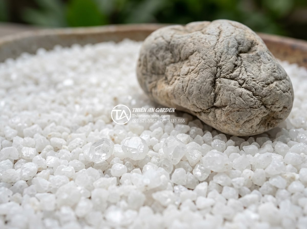 Tại sao cát trắng lại được ưu tiên trong tiểu cảnh thiền Nhật Bản? - Hình 11 Tại sao cát trắng lại được ưu tiên trong tiểu cảnh thiền Nhật Bản? - Macro photograph of white quartz sand grains under microscope showing crystallin