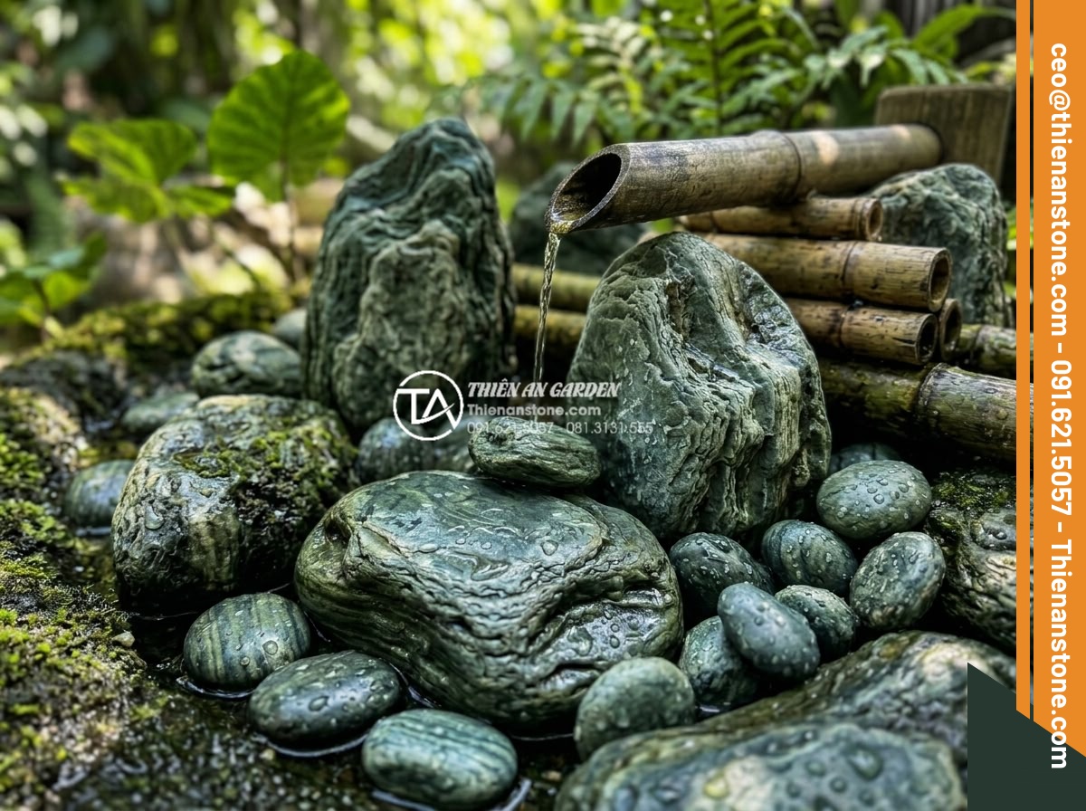 Thiết kế tiểu cảnh ống tre kết hợp đá tự nhiên: Sự giao thoa hoàn hảo - Hình 3 Thiết kế tiểu cảnh ống tre kết hợp đá tự nhiên: Sự giao thoa hoàn hảo - Close-up realistic macro photograph of natural river pebbles and black basalt st