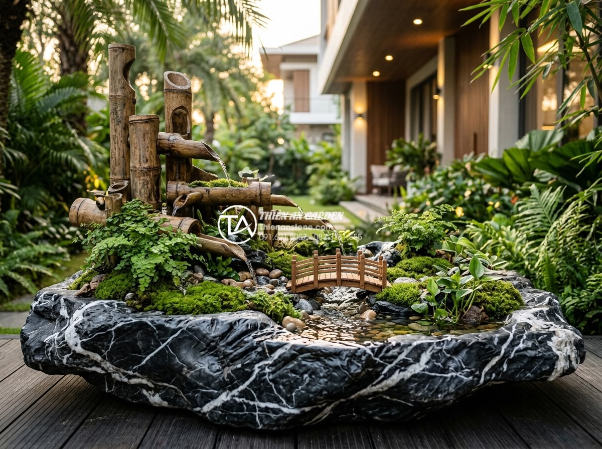 Tiểu cảnh ống tre là gì? Nghệ thuật đưa hơi thở làng quê vào kiến trúc hiện đại - High-resolution professional photograph of a beautiful Vietnamese bamboo tube mi