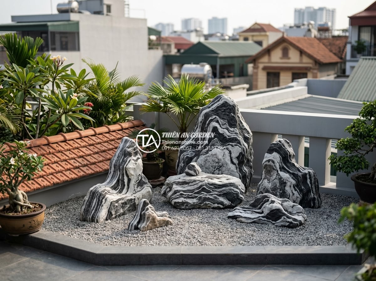 Tiểu cảnh thiền sân thượng: Tạo ốc đảo bình yên giữa lòng thành phố - Hình 9 Tiểu cảnh thiền sân thượng: Tạo ốc đảo bình yên giữa lòng thành phố - Variety of carved natural stones suitable for zen gardens: large granite boulder
