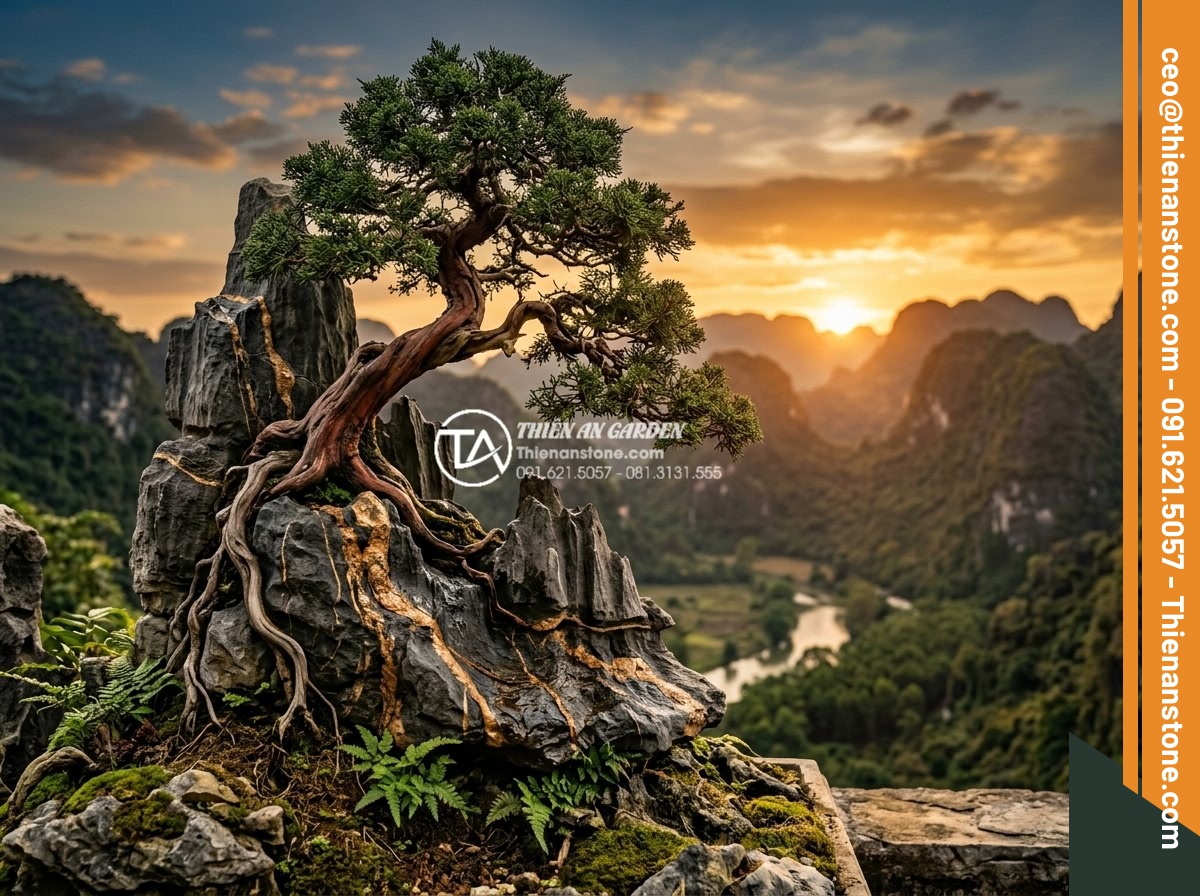 Top 5 loại cây lý tưởng nhất để làm tiểu cảnh đá ôm cây bền đẹp - Hình 7 Top 5 loại cây lý tưởng nhất để làm tiểu cảnh đá ôm cây bền đẹp - Professional realistic photograph of a mature cypress bonsai tree with roots nat