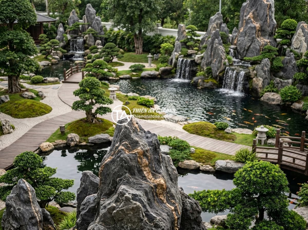 Top 50+ mẫu tiểu cảnh thiền đẹp dẫn đầu xu hướng thiết kế 2026 - Expansive luxury Zen garden for villa and resort featuring large-scale natural s