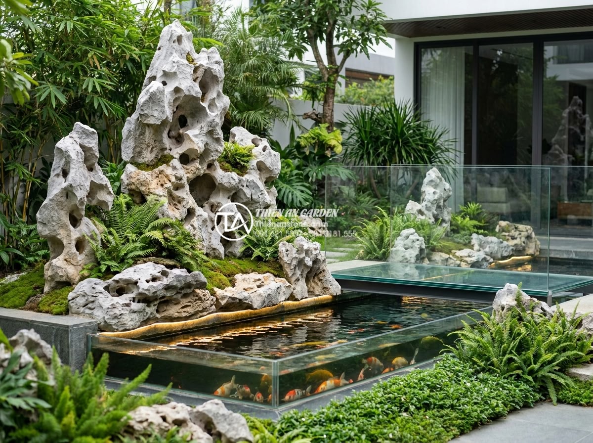 Top 50+ mẫu tiểu cảnh thiền đẹp dẫn đầu xu hướng thiết kế 2026 - Futuristic 2026 Zen garden trend with smart LED lighting under natural stone arr