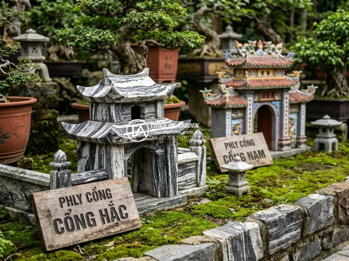 Ý tưởng thiết kế cổng làng thu nhỏ trong kiến trúc sân vườn biệt thự - Different architectural styles of miniature stone village gates including Northe