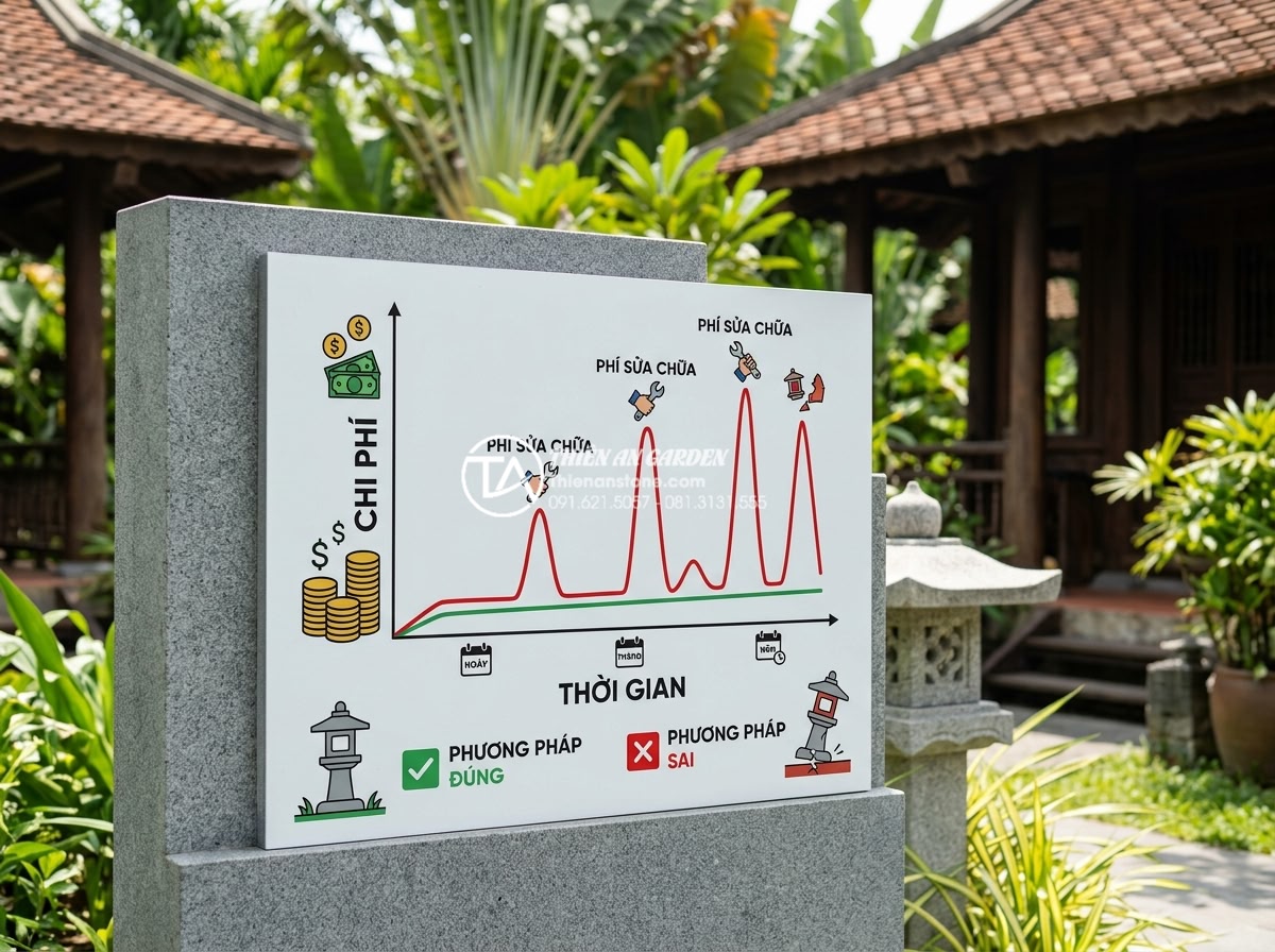 3 Sai lầm phổ biến khi lắp đặt đèn đá sân vườn khiến công trình nhanh hỏng - Clean professional comparison chart image showing cost over time graph for corre