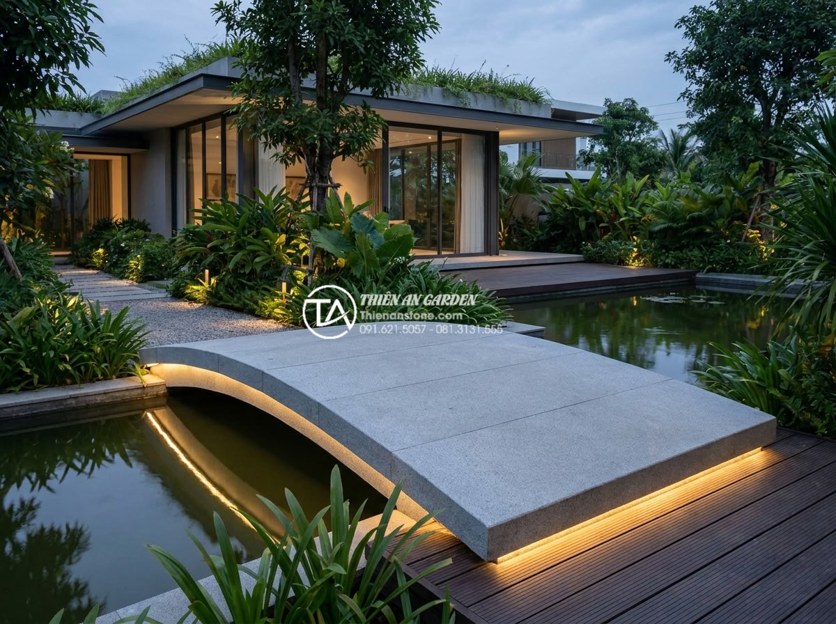 7 Lỗi phong thủy nghiêm trọng khi đặt cầu đá sân vườn gia chủ cần tránh - Hình 10 7 Lỗi phong thủy nghiêm trọng khi đặt cầu đá sân vườn gia chủ cần tránh - Futuristic yet natural 2026 trend visualization of minimalist stone garden bridg