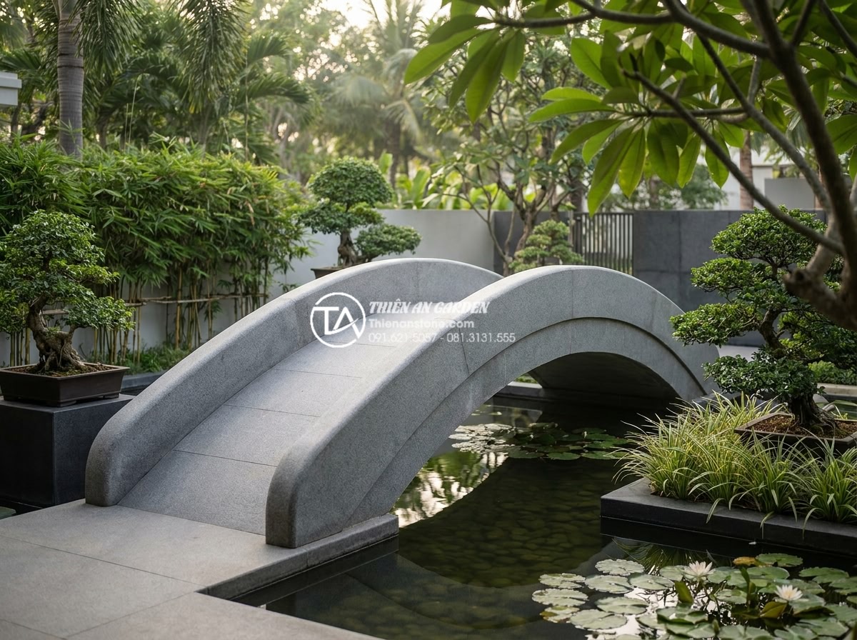 7 Lỗi phong thủy nghiêm trọng khi đặt cầu đá sân vườn gia chủ cần tránh - Hình 7 7 Lỗi phong thủy nghiêm trọng khi đặt cầu đá sân vườn gia chủ cần tránh - Elegant modern minimalist natural stone garden bridge with smooth curved lines a