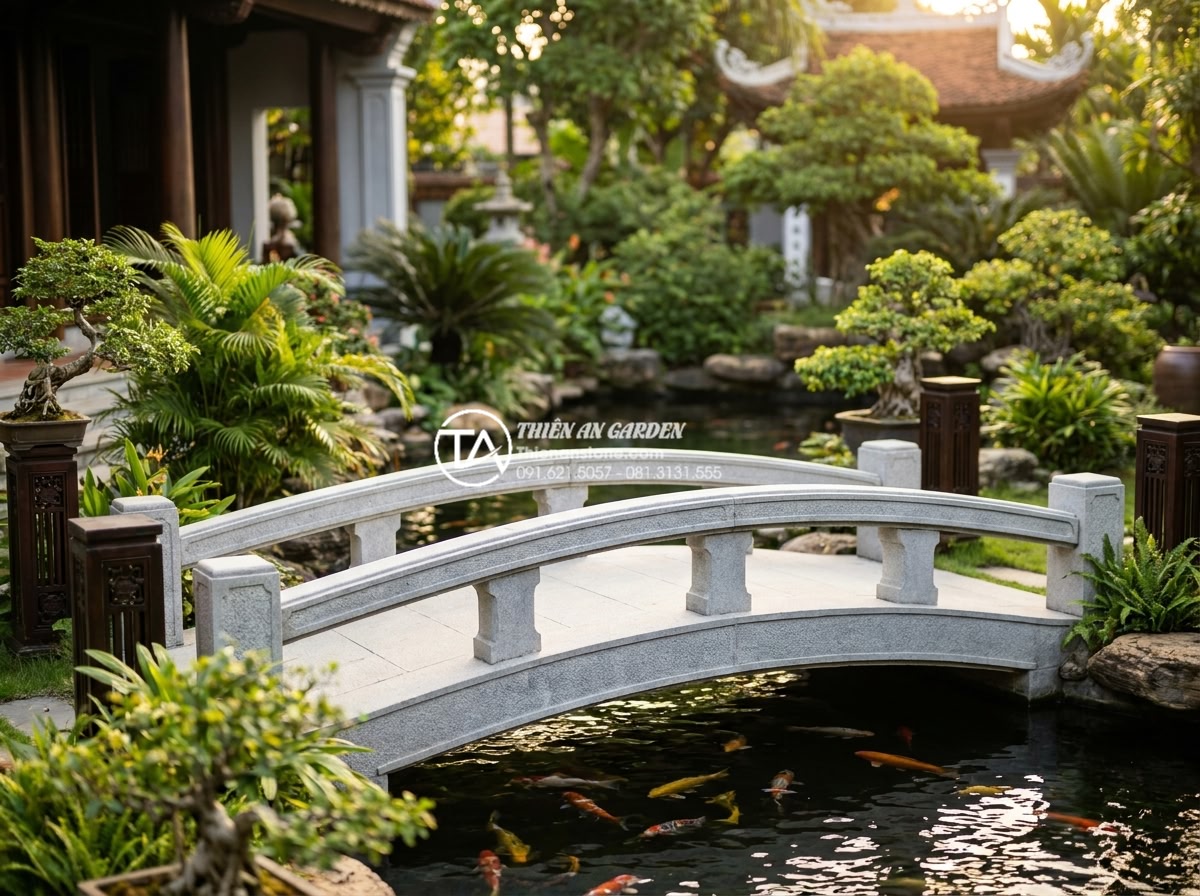 Ảnh hưởng của thời tiết đến độ bền cầu đá và cách bảo quản định kỳ - Stunning well-maintained natural stone bridge in a luxury Vietnamese villa garde