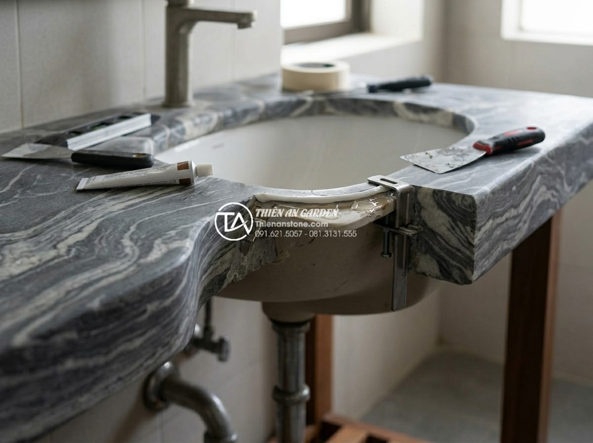 Bàn Đá Lavabo Âm Bàn: Cách Lắp Đặt Và 10 Mẫu Đẹp Tối Giản Cho Spa, Khách Sạn - Repair process illustration for fixing undermount sink installation errors on na
