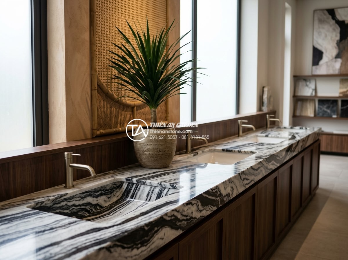 Bàn Đá Lavabo Âm Bàn: Cách Lắp Đặt Và 10 Mẫu Đẹp Tối Giản Cho Spa, Khách Sạn - Luxury showroom display of various high-quality undermount stone lavabo models f