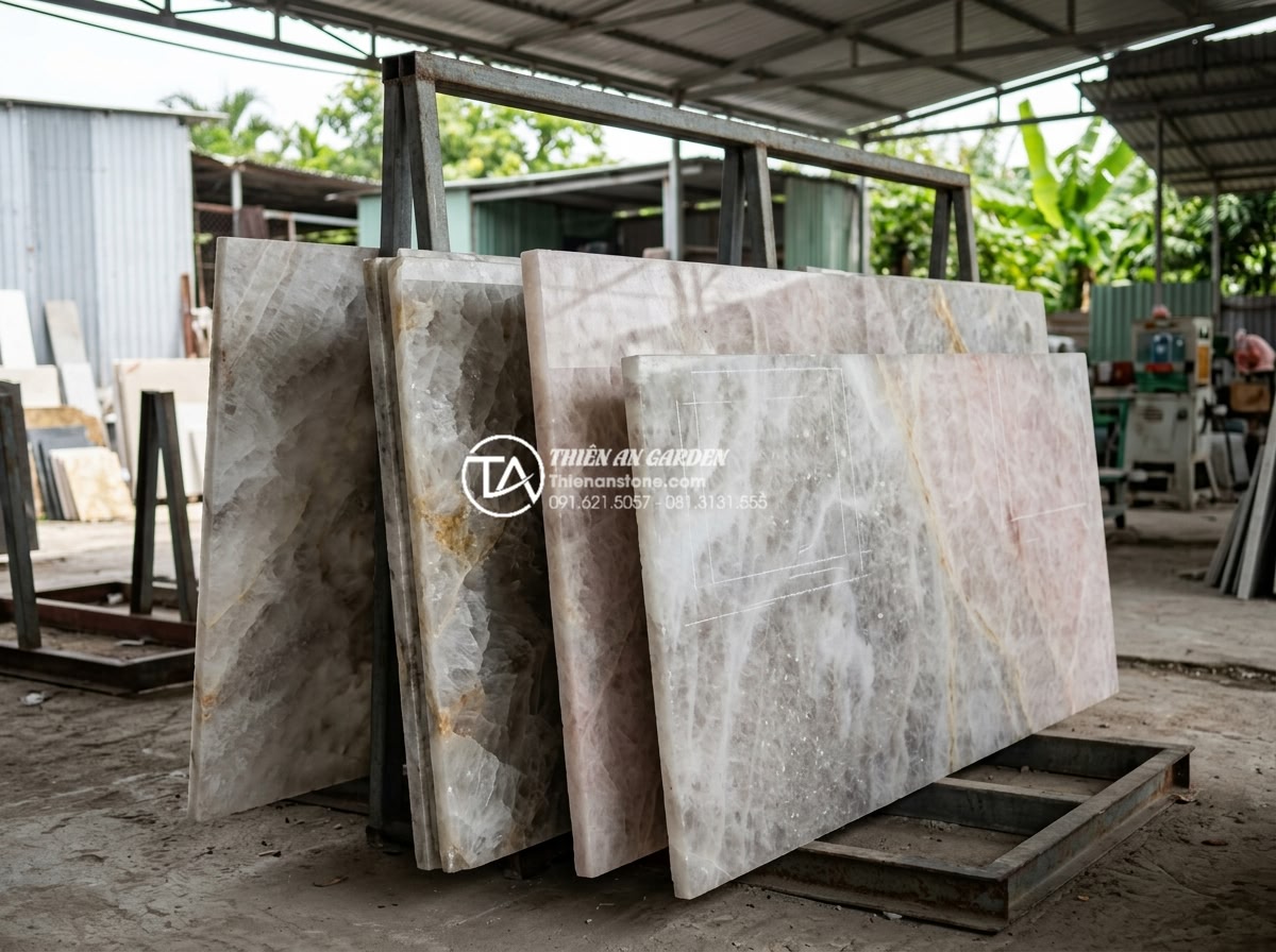 Bàn Đá Lavabo Âm Bàn: Cách Lắp Đặt Và 10 Mẫu Đẹp Tối Giản Cho Spa, Khách Sạn - Collection of natural stone samples including marble, granite, and travertine sl