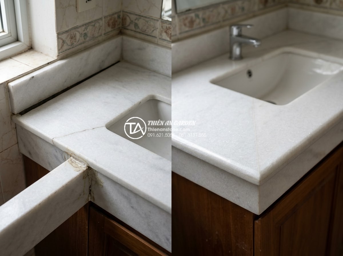 Bàn Đá Lavabo Âm Bàn: Cách Lắp Đặt Và 10 Mẫu Đẹp Tối Giản Cho Spa, Khách Sạn - Common installation mistakes in stone lavabo countertop with visual examples of 