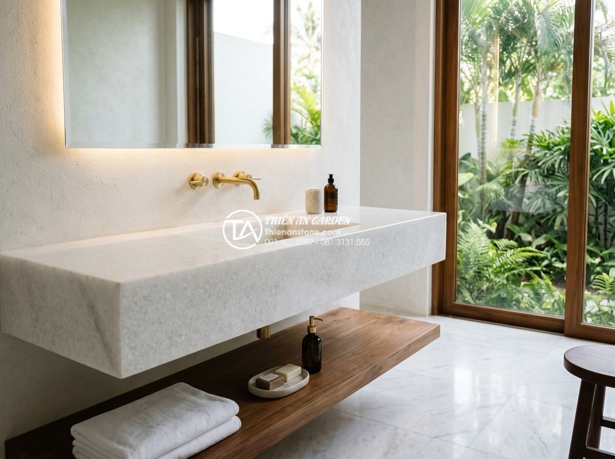 Bàn Đá Lavabo Cao Cấp - Lựa Chọn Hàng Đầu Cho Biệt Thự Và Resort - Luxurious high-end natural stone lavabo vanity in a spacious master bathroom of 