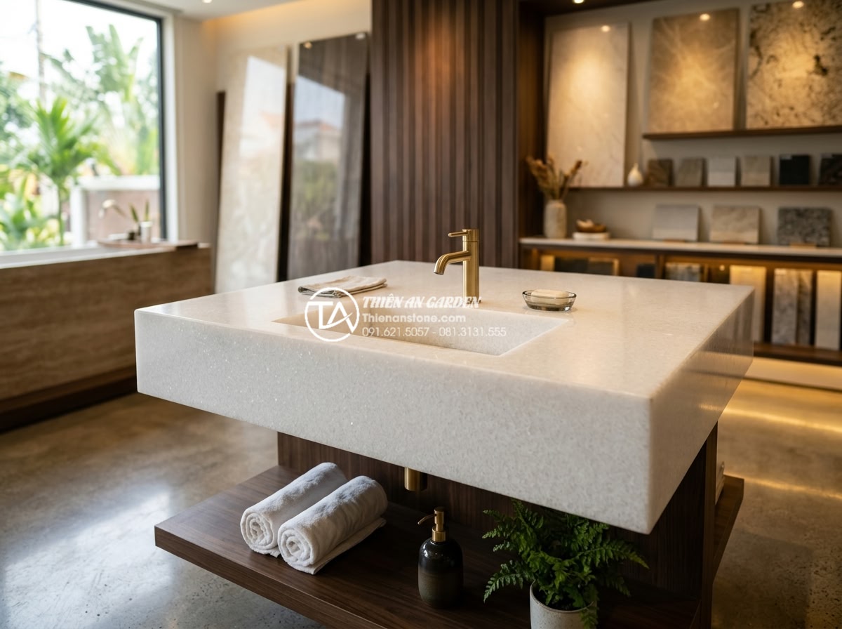 Bàn Đá Lavabo Cao Cấp - Lựa Chọn Hàng Đầu Cho Biệt Thự Và Resort - Professional team from Thien An Stone company presenting a beautiful custom high