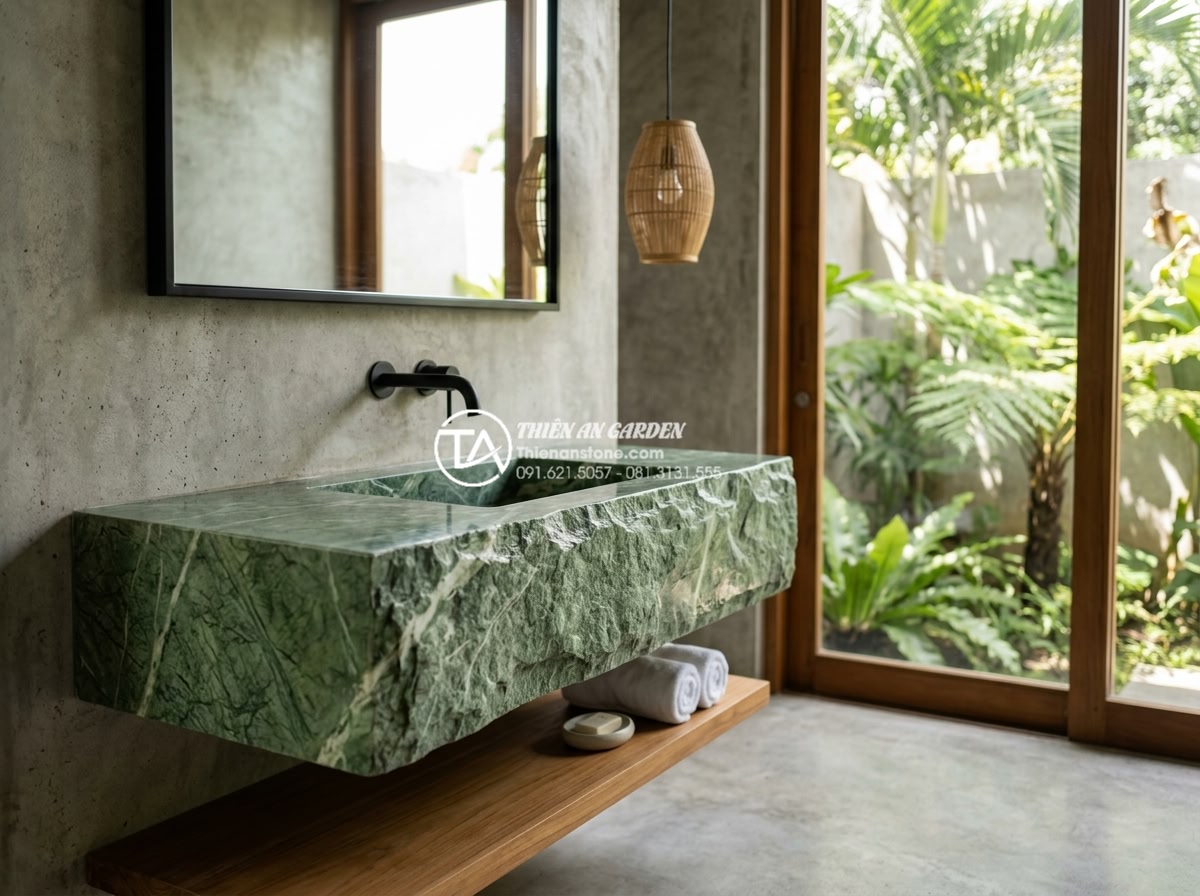 Bàn Đá Lavabo Cao Cấp - Lựa Chọn Hàng Đầu Cho Biệt Thự Và Resort - Modern minimalist natural stone lavabo vanity in a contemporary luxury villa bat