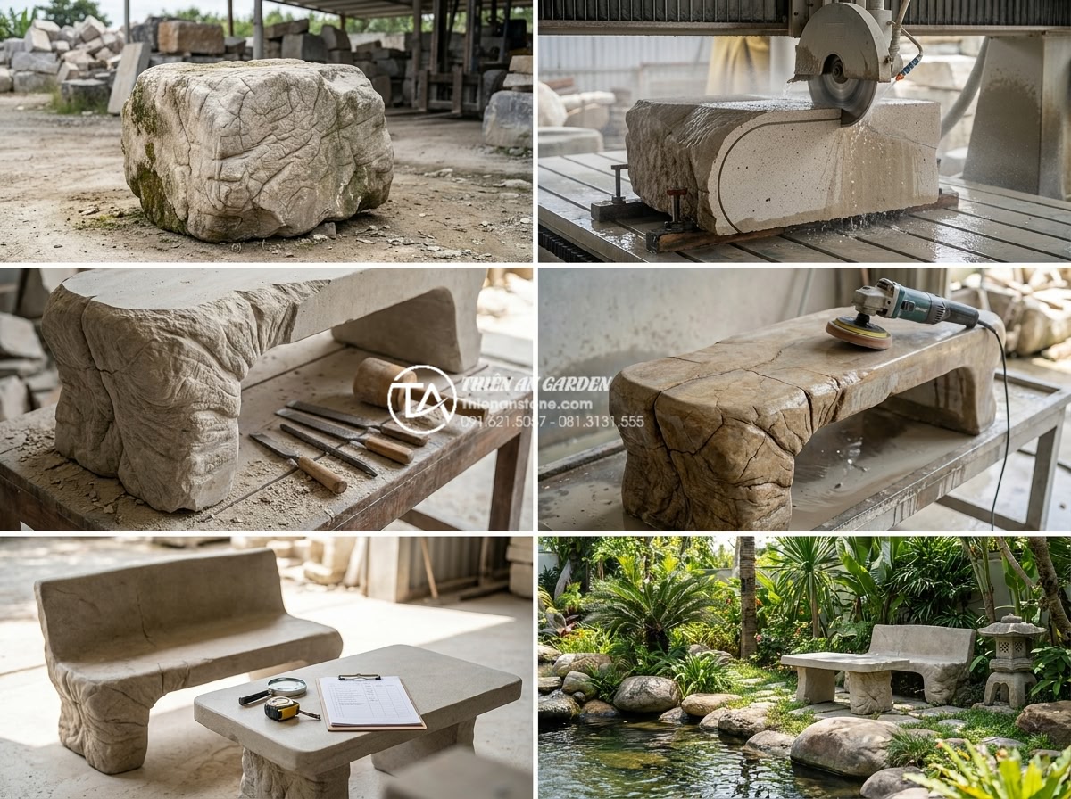 Bàn ghế đá tự nhiên giá dưới 10 triệu: Những mẫu đáng mua nhất hiện nay - Hình 7 Bàn ghế đá tự nhiên giá dưới 10 triệu: Những mẫu đáng mua nhất hiện nay - Step-by-step professional photography showing the complete process of natural st
