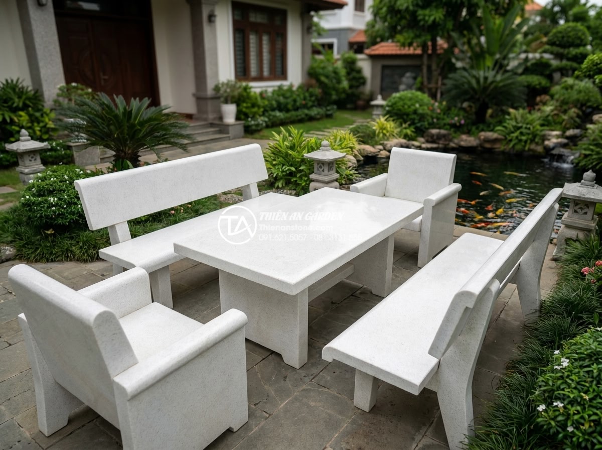Bàn ghế đá tự nhiên hợp mệnh Thổ: Tăng cường vượng khí cho gia chủ - Hình 10 Bàn ghế đá tự nhiên hợp mệnh Thổ: Tăng cường vượng khí cho gia chủ - High quality professional portrait of a complete luxury natural stone garden fur