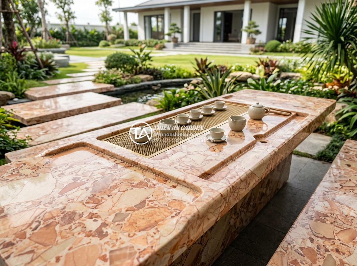 Bàn trà đá dặm bước: Ứng dụng sáng tạo cho lối đi sân vườn - Hình 10 Bàn trà đá dặm bước: Ứng dụng sáng tạo cho lối đi sân vườn - Professional photorealistic image of the Đá Cảnh Thiên An team at a completed lu
