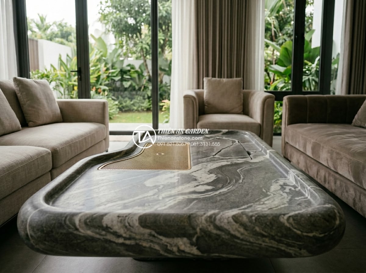 Bàn trà đá hóa thạch (Gỗ hóa đá): Món đồ nội thất xa xỉ cho giới thượng lưu - High-end petrified wood tea table as the centerpiece of a luxurious modern livin