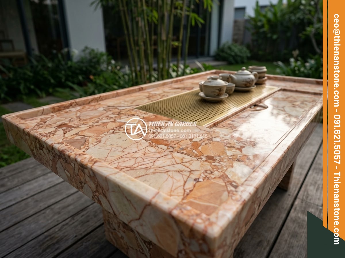 Bàn trà đá lũa: Sự kết hợp độc đáo giữa tạo hóa và bàn tay nghệ nhân - Hình 4 Bàn trà đá lũa: Sự kết hợp độc đáo giữa tạo hóa và bàn tay nghệ nhân - Beautifully crafted lava stone tea table integrated into a modern Vietnamese vil